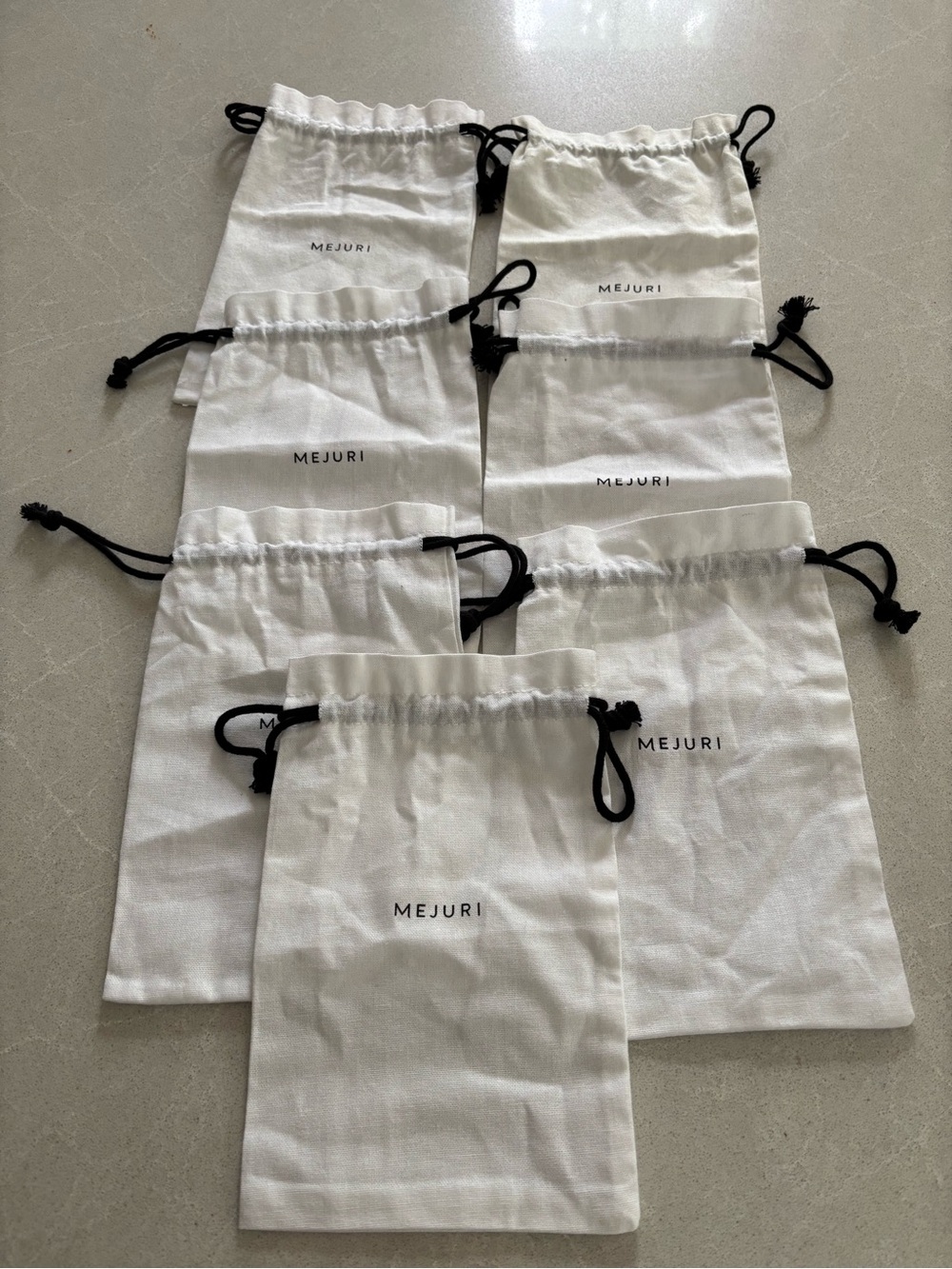 Lot of 7 Mejuri Recycled Cotton Jewelry Drawstring Dust Bags Pouches Soft White